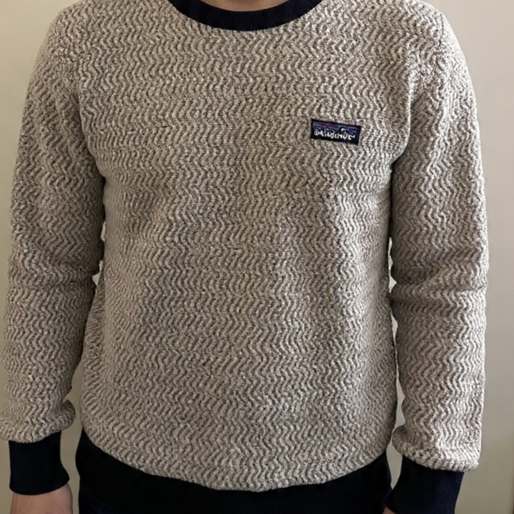 Patagonia Textured Cream and Black Crewneck Sweater
